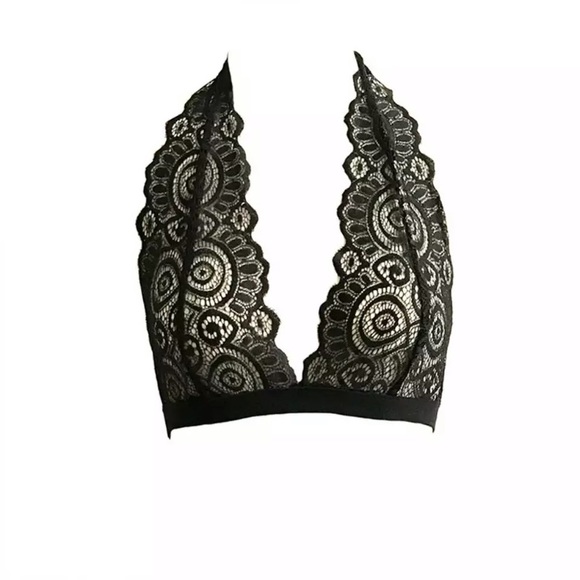 New! Black Lace Halter Bralette - Picture 2 of 8